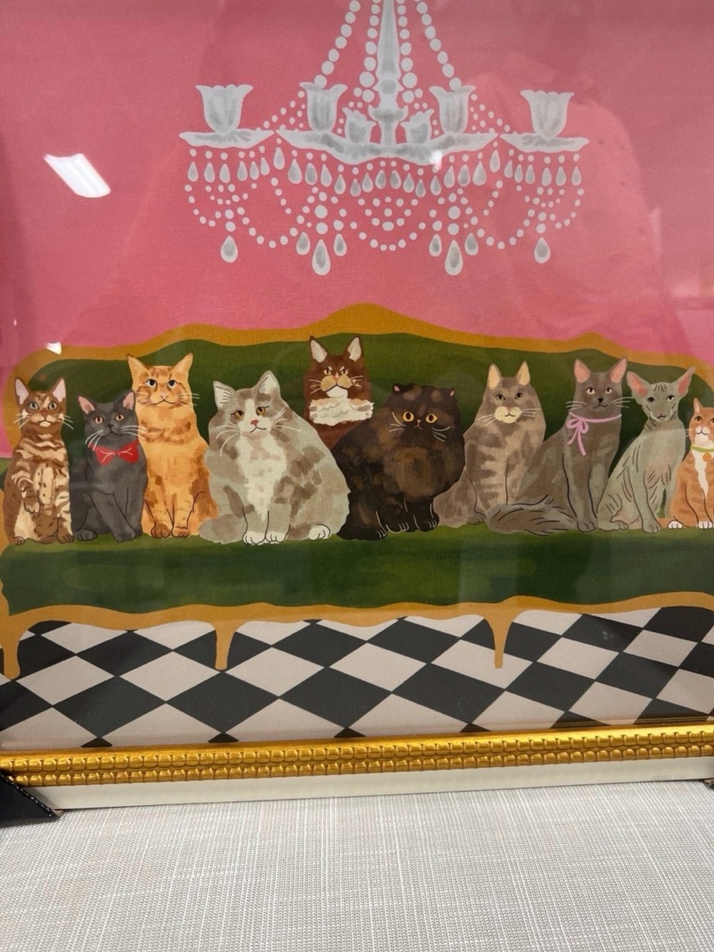 Sapna shah cat couch sofa chandelier picture wall art